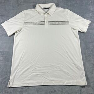 TravisMathew Mens XL White Floral Chest Stripe Performance Golf Polo Shirt